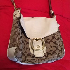 White and beige Coach signature tote