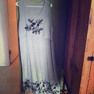 Gray Embroidered Hippie Boho Earthy Dress