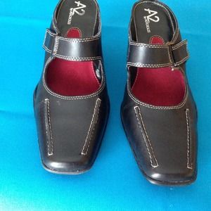 Black leather shoes.