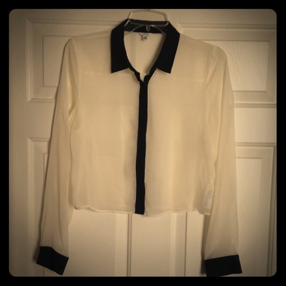 Cream/ navy crop mesh long sleeve