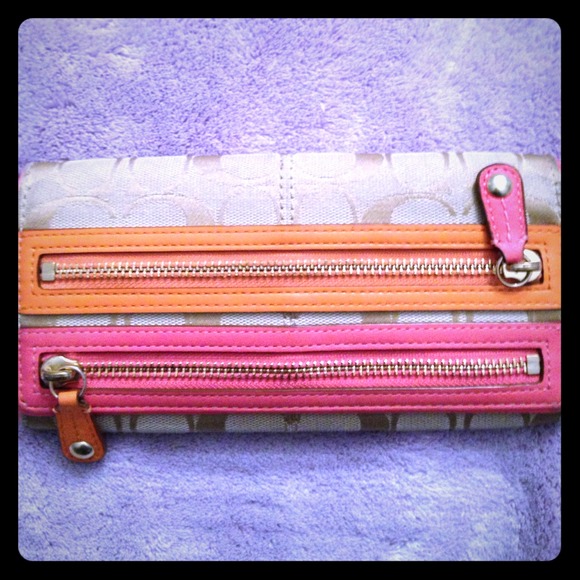Pink and orange coach wallet