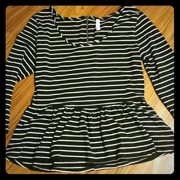 Striped peplum top with zipper detail