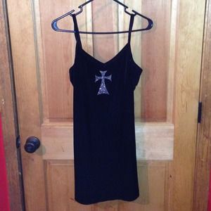 Black velour dress with rhinestone cross