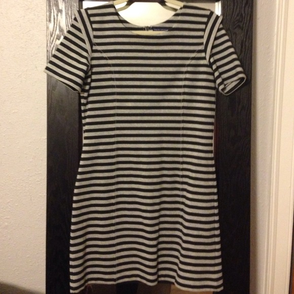 French Connection black/gray striped dress