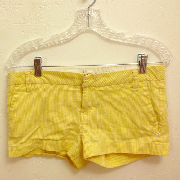 Cotton striped shorts-Yellow
