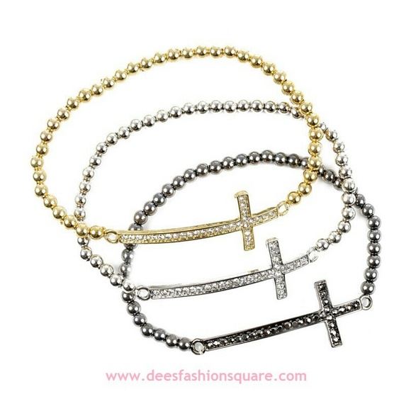 One Horizontal Cross Rhinestone Stretch Bracelet