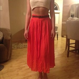 F21 red/orange above ankle skirt