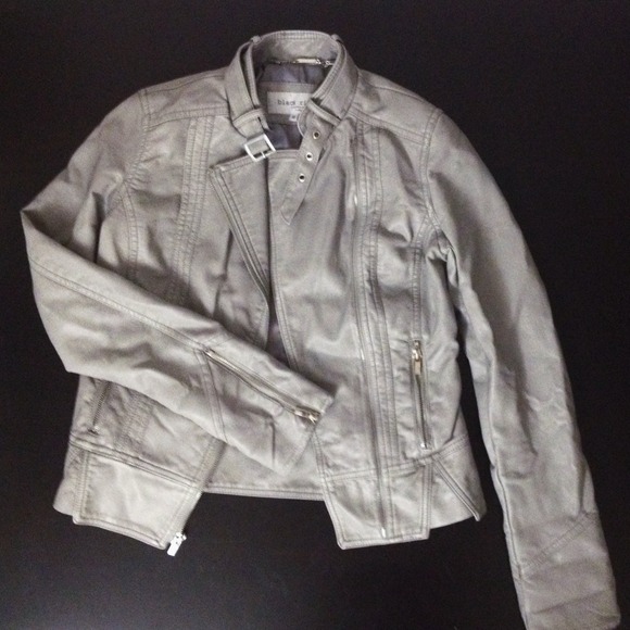 Light gray faux leather moto motorcycle jacket