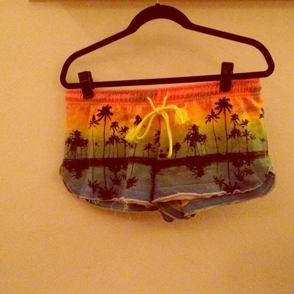 Ombré palm tree beach sunset swim short shorts