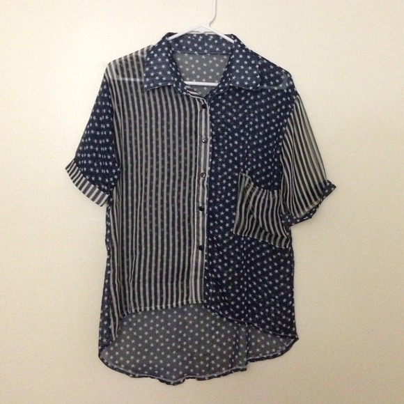 American Flag See thru Shirt Tops