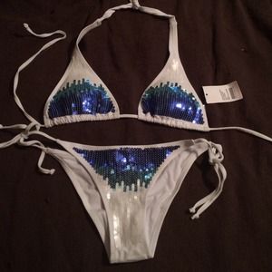 Blue & white sequin bikini