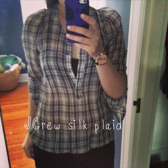 JCrew silk plaid top