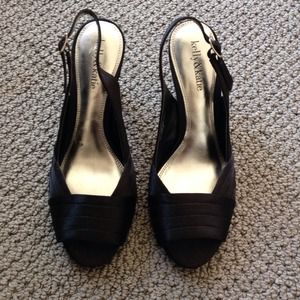 Black Sateen Sling Back Heels