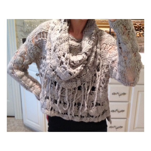 Free People Knit Fringe Turtleneck