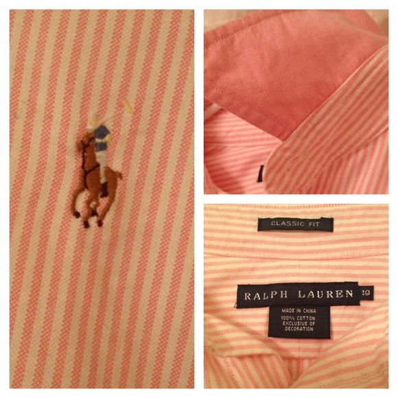 🌸 Classic Pink Striped Polo Button Down 🌸