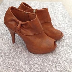 brown peep toe booties