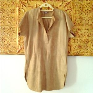Vince Suede Seamed Short Sleeved Tunic Top