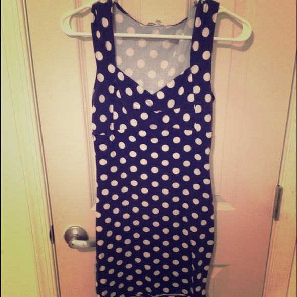 blue polka dot bodycon dress