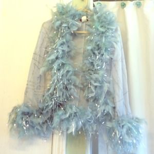 Metallic Powder Blue Goose Feather Jacket
