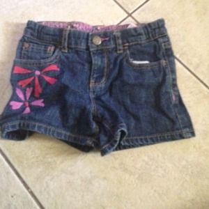 Jean shorts with pink flower, purple flower