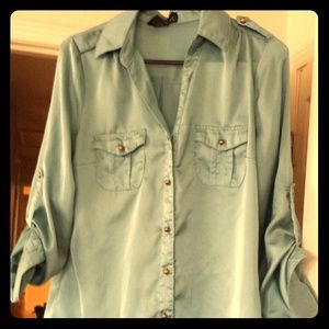 Silk blue button up shirt!