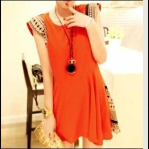 🎉Host Pick!Orange Aztec back dress