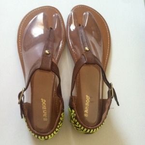Bamboo Chestnut and Neon Yellow Thong Sandals