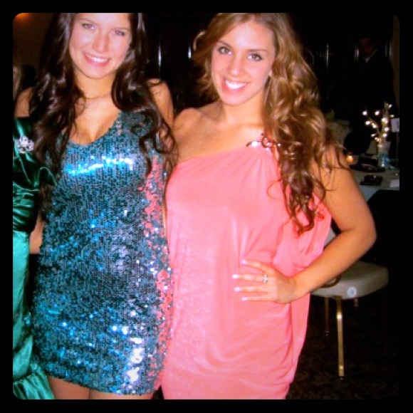 Coral colored Grecian dress