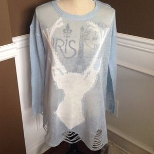 Light blue distressed sweater