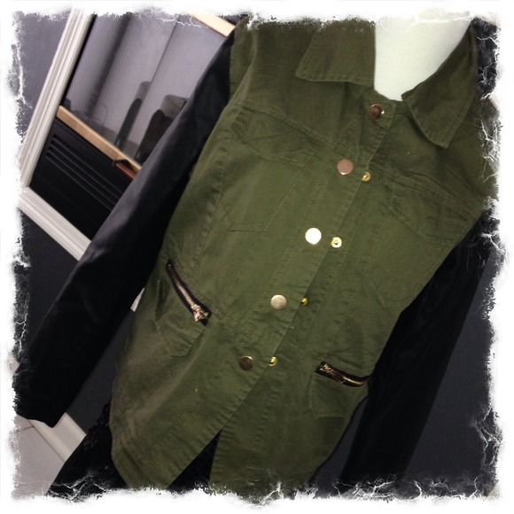 I B Diffusion Jackets & Blazers - Military Jacket w/Leather Sleeves Size L