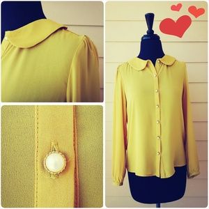 Vintage Style Sheer Long Sleeve w/ Pearl Buttons