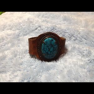 Leather and turquoise cuff bracelet