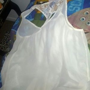 Cream see through laced back top