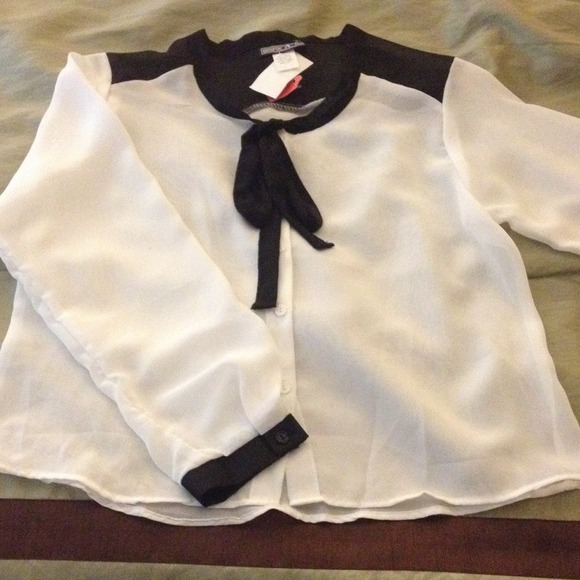 Sheer White blouse with black neckline!!
