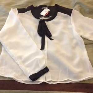 Sheer White blouse with black neckline!!