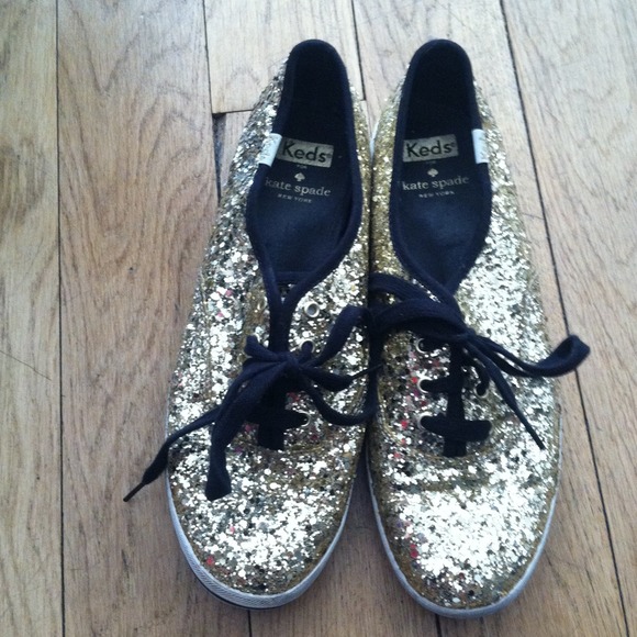 Kate spade keds! Glitter/gold color with black