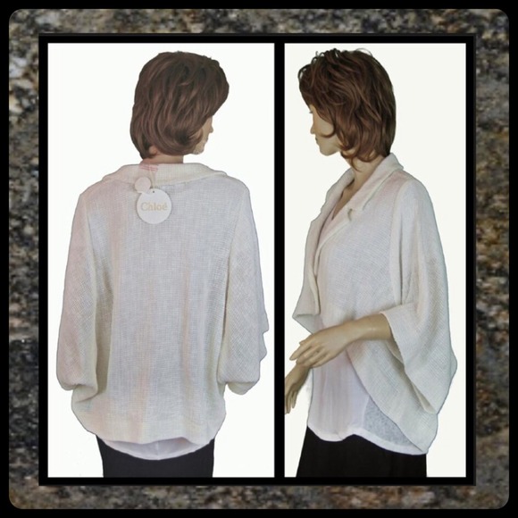 Chloé Bone White Cotton high-low Cape Jacket 6 8 M - Picture 2 of 4
