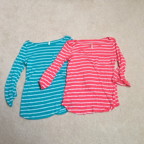 Teal and Coral Three-Quarter Length Shirts