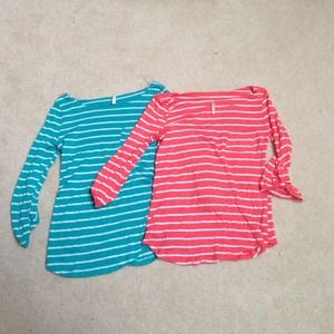 Teal and Coral Three-Quarter Length Shirts