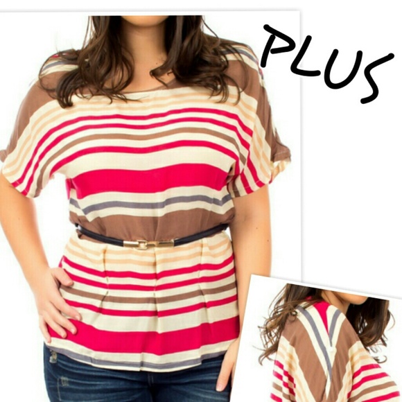 Striped Top with Belt (PLUS) - Picture 1 of 1