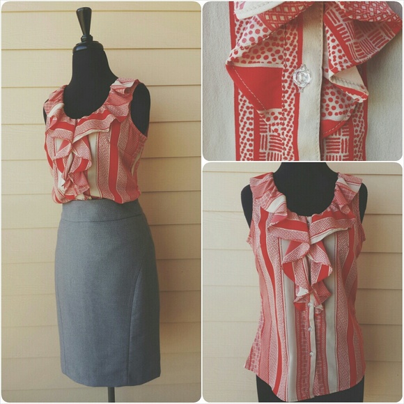 Bold Orange/Tan Sleeveless Banana Republic Blouse - Picture 1 of 4