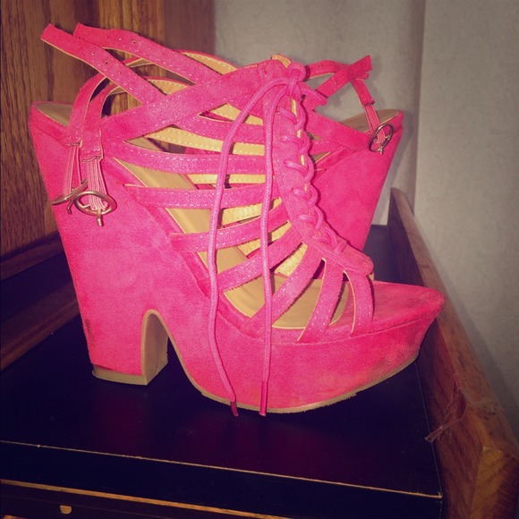Pink wedge high heels