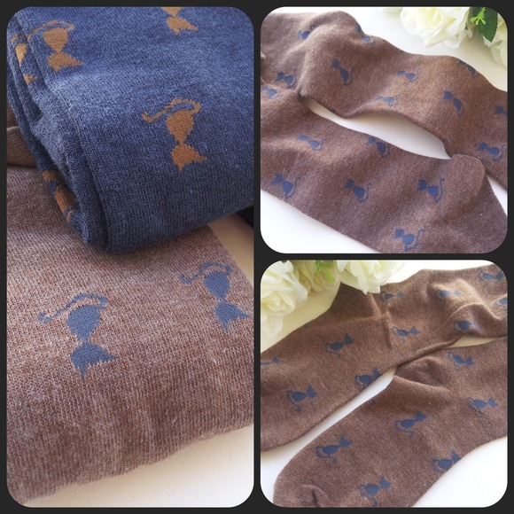 Cat prints medium thickness stocking - khaki
