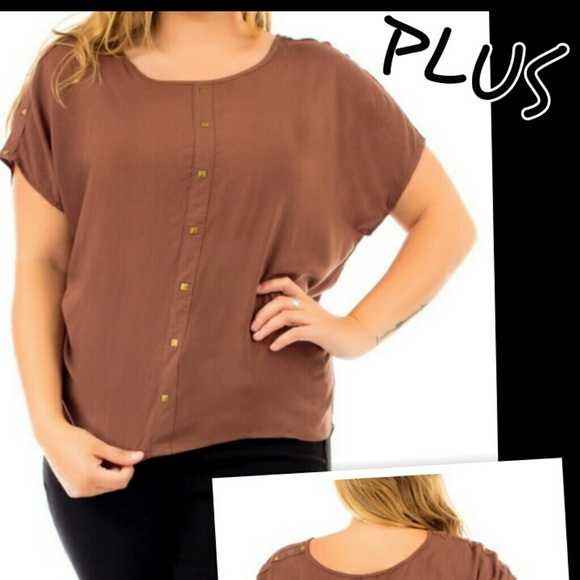 Gold Studded Brown Top (PLUS) - Picture 1 of 2
