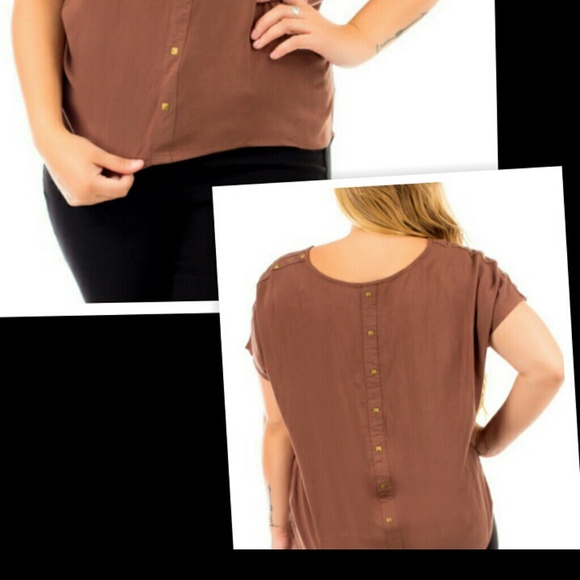Gold Studded Brown Top (PLUS) - Picture 2 of 2