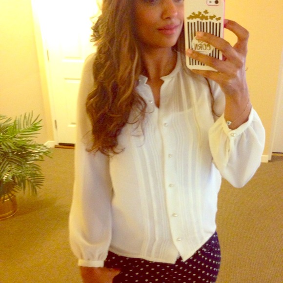 H&M White Pearl Button Top