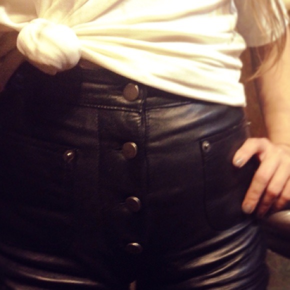 Genuine high waist leather shorts. Button front