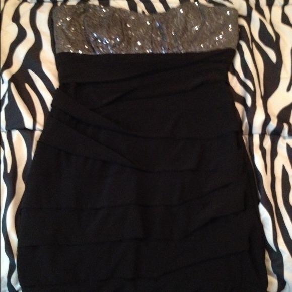 Black dress with sparkly top liner