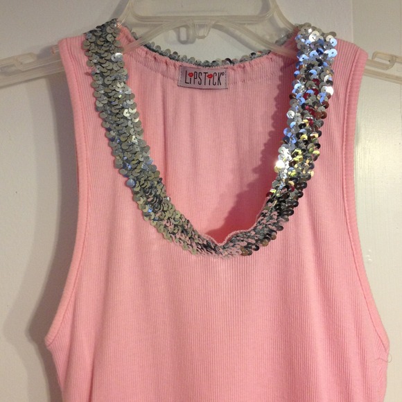 SOLD! 🌺Pink Tank With Silver Sequins - Picture 2 of 4