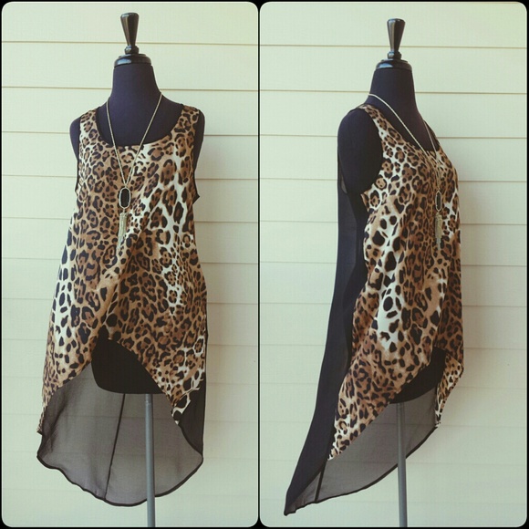M Leopard Hi Low Sleeveless Top w/ Sheer Back - Picture 1 of 4